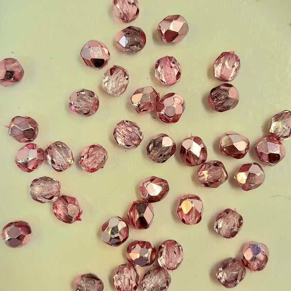 Czech Fire Polished 4mm Faceted Round Metallic Pink 20 Pack