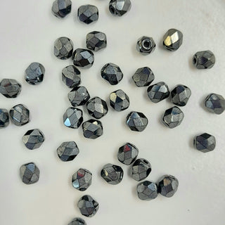 Czech Fire Polished 4mm Faceted Round Hematite 20 Pack