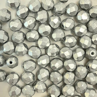Czech Fire Polished 6mm Faceted Round Matte Opaque Silver