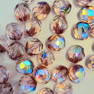 Czech Fire Polished 8mm Faceted Round Crystal Amethyst AB