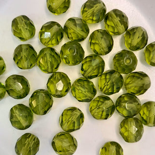 Czech Fire Polished 8mm Faceted Round Transparent Lime