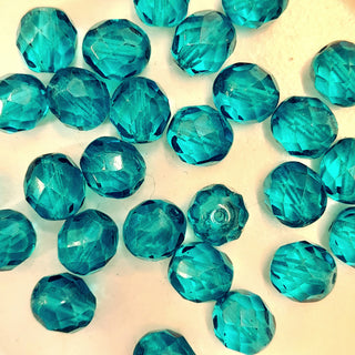 Czech Fire Polished 8mm Faceted Round Transparent Aqua