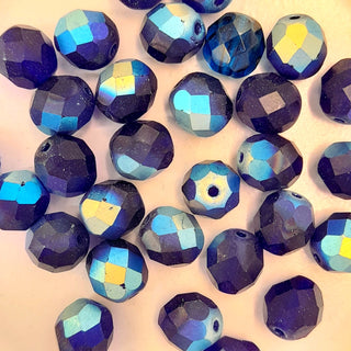 Czech Fire Polished 8mm Faceted Round Matte Dark Royal Blue AB