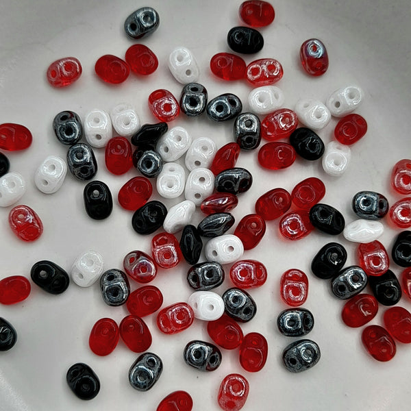 Czech Superduo Beads Ladybug Mix 7.5gm Bag