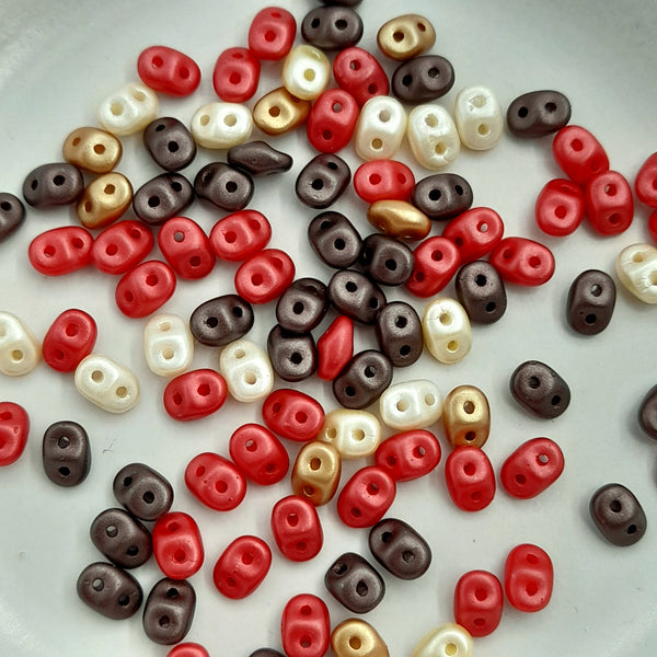 Czech Superduo Beads Chocolate Cherry Mix 7.5gm Bag