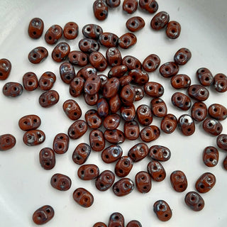 Czech Superduo Beads Chocolate Picasso 7.5gm Bag