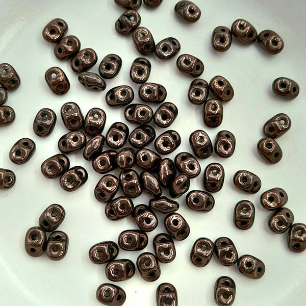 Czech Superduo Beads Jet Copper 7.5gm Bag