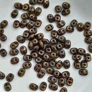 Czech Superduo Beads Wasabi Bronze Picasso 7.5gm Bag