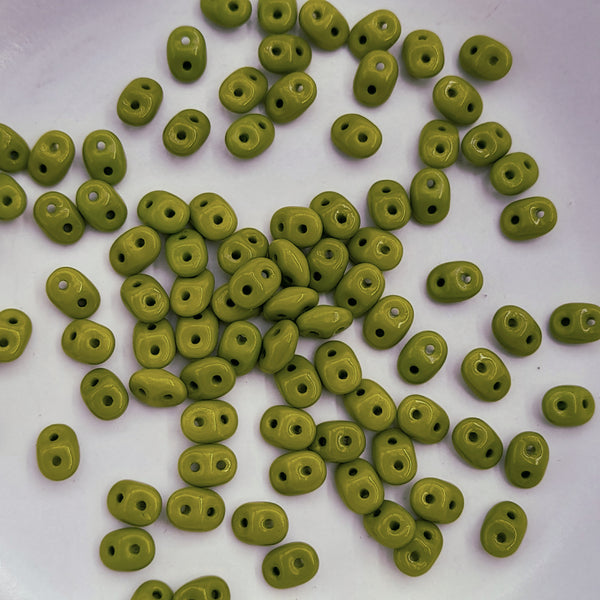 Czech Superduo Beads Opaque Yellow Green 7.5gm Bag