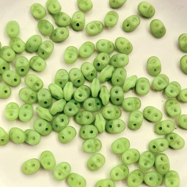 Czech Superduo Beads Matte Opaque Fresh Green 7.5gm Bag