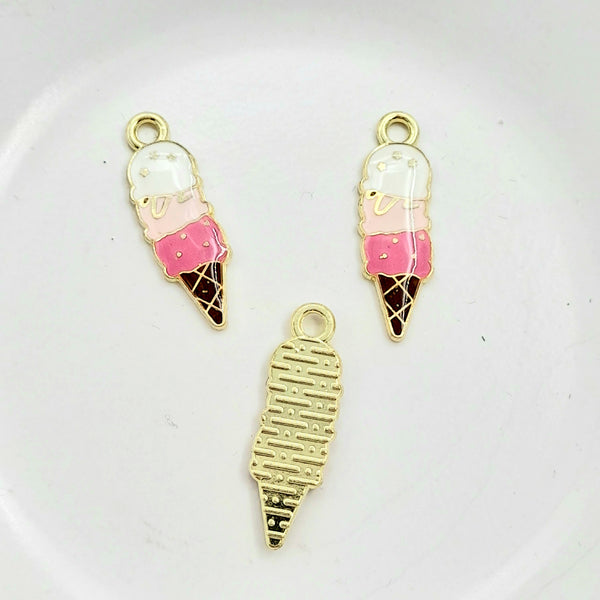 Charm - Enamel Ice Cream - Pink, White, & Gold