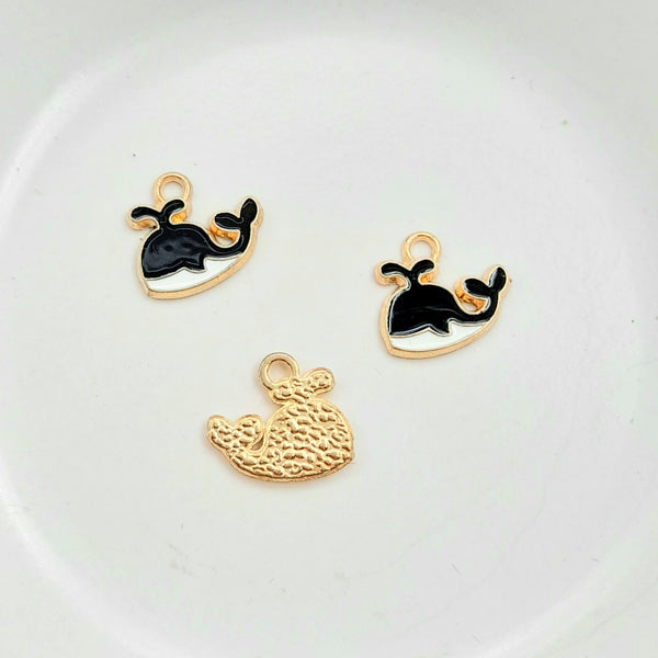 Charm - Enamel Whale - Black, White, & Gold