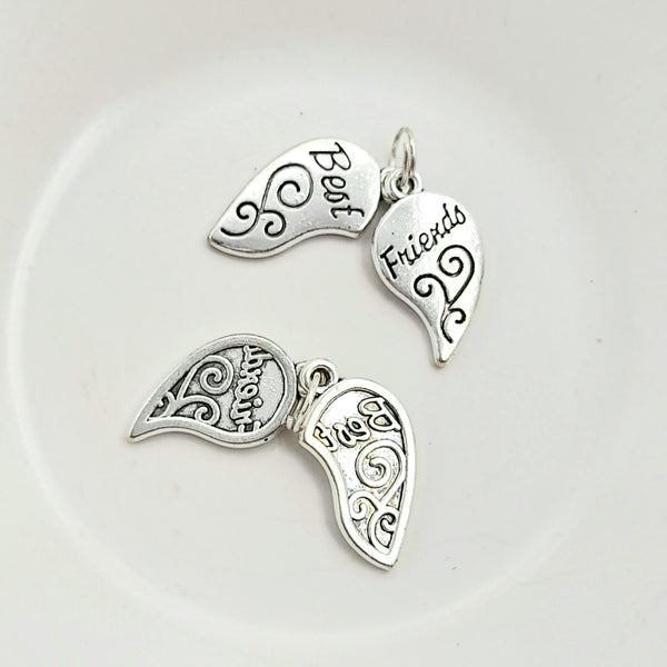 Charm - "Best Friends" 2-part Silver Heart