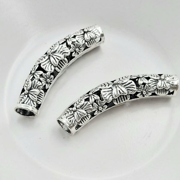 Large Hole Curved Metal Tube Silver