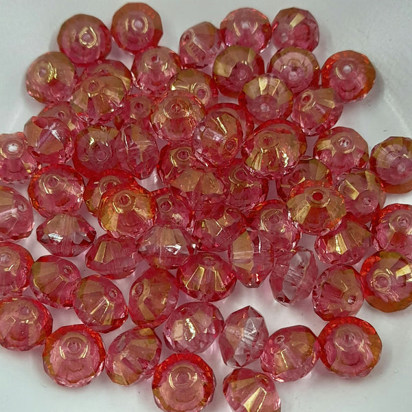 Czech Glass 6x9mm Saucer Medium Pink With Gold Lustre
