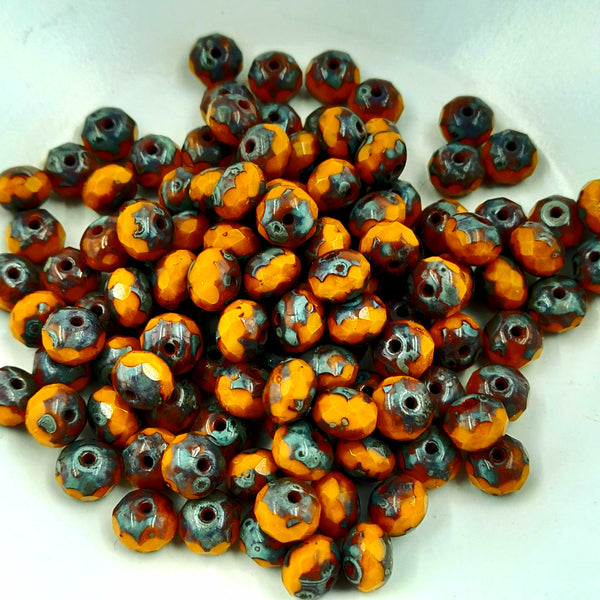 Czech Glass 5x7mm Rondelle Burnt Orange With Picasso Finish