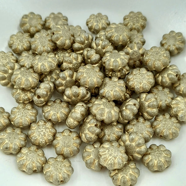 Czech Glass 9mm Cactus Flower Matte Gold With Gold Wash