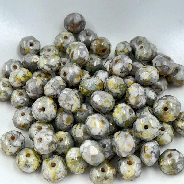 Czech Glass 6x8mm Rondelle Stone With Yellow Picasso Finish