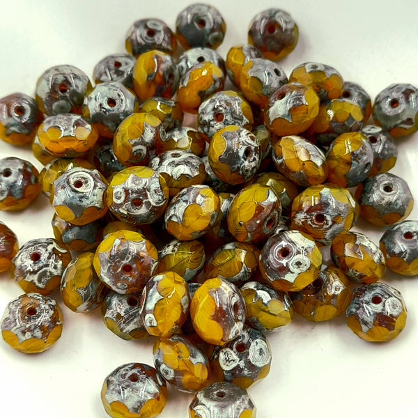 Czech Glass 6x8mm Rondelle Dandelion Yellow With Picasso Finish