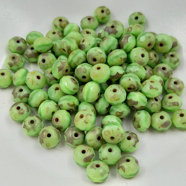 Czech Glass 5x7mm Rondelle Apple Green With Picasso Finish