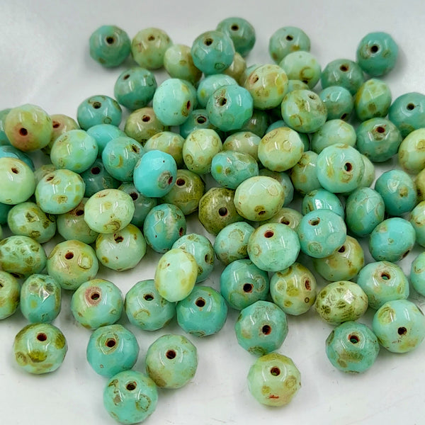 Czech Glass 5x7mm Rondelle Sea Green Mix With Picasso Finish