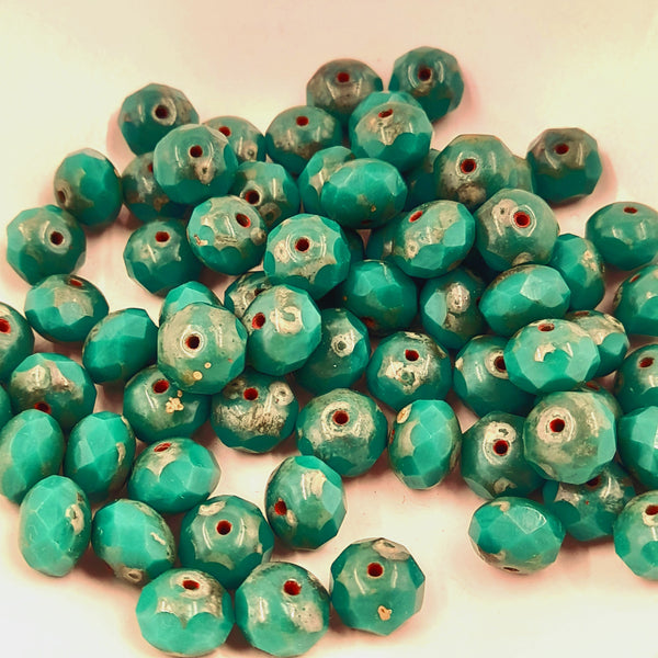 Czech Glass 6x8mm Rondelle Emerald With Picasso Finish
