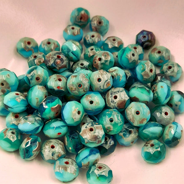 Czech Glass 6x8mm Rondelle Multi Green Blend With Picasso Finish