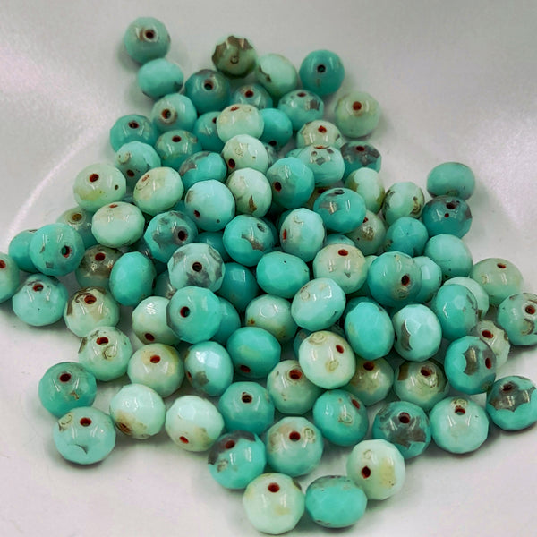 Czech Glass 5x7mm Rondelle Tea Green Mix With Picasso Finish
