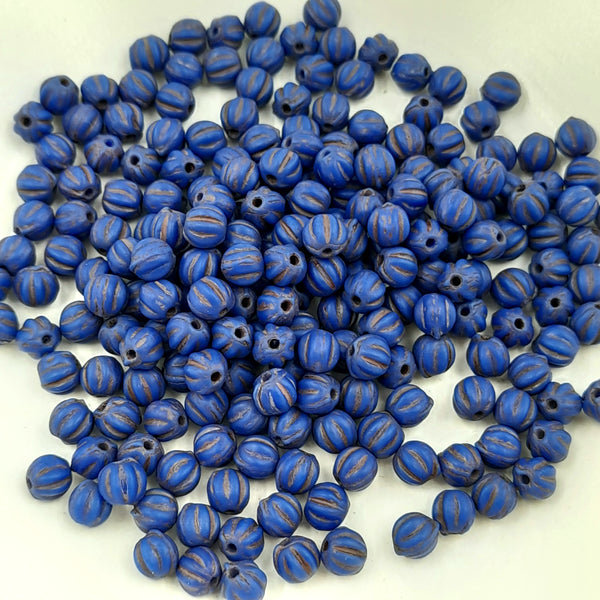 Czech Glass 4mm Melon Matte Indigo With Brown Wash