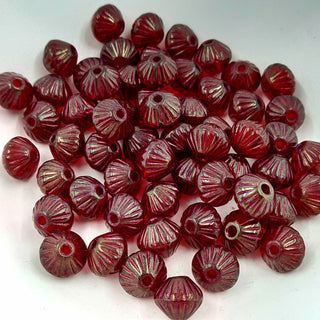 Czech Glass 9mm Tribal Bicone Burgundy With Gold Lustre & Metallic Pink Wash