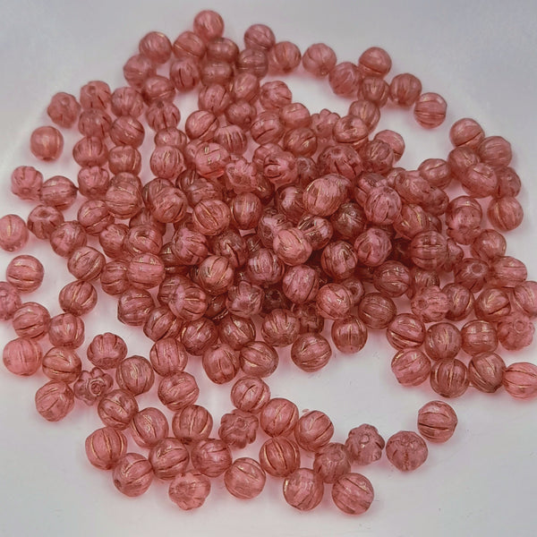 Czech Glass 4mm Melon Medium Pink With Gold Lustre