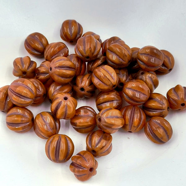 Czech Glass 10mm Melon Alloy Orange With Brown Wash