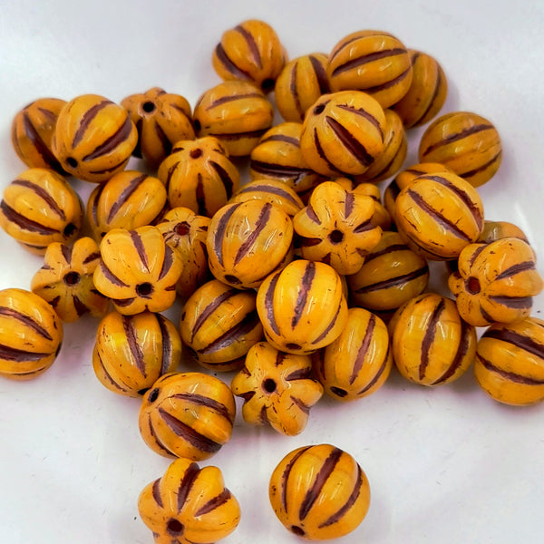 Czech Glass 10mm Melon Pumpkin With Brown Wash