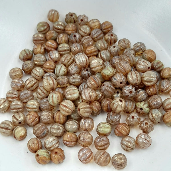 Czech Glass 5mm Melon Champagne With Picasso Finish