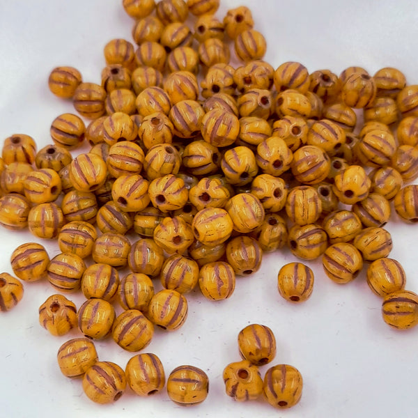 Czech Glass 5mm Melon Yellow Gold With Brown Wash