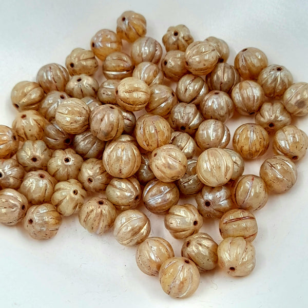 Czech Glass 8mm Melon Champagne With Picasso Finish