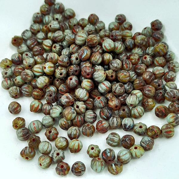 Czech Glass 4mm Melon Amber & Sage With Picasso Finish