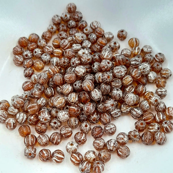 Czech Glass 4mm Melon Amber With Mercury Finish