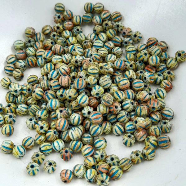 Czech Glass 4mm Melon Pale Yellow With Picasso Finish & Turquoise Wash