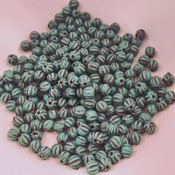 Czech Glass 4mm Melon Matte Sea Green With Brown Wash