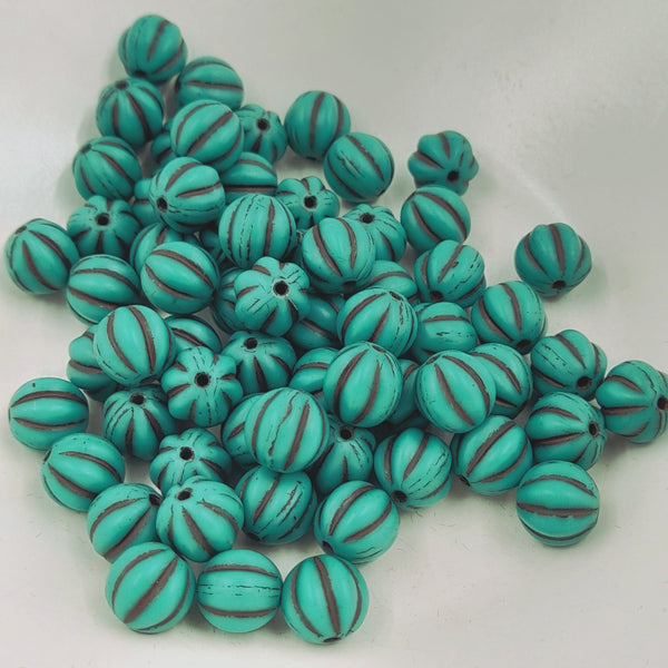 Czech Glass 8mm Melon Matte Sea Green With Brown Wash