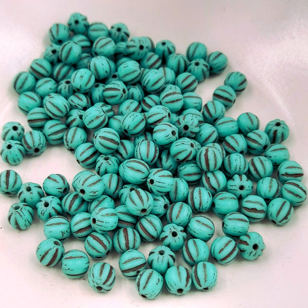 Czech Glass 5mm Melon Matte Sea Green With Brown Wash