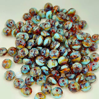 Czech Glass 5x7mm Rondelle Sky Blue & Amber With Picasso Finish