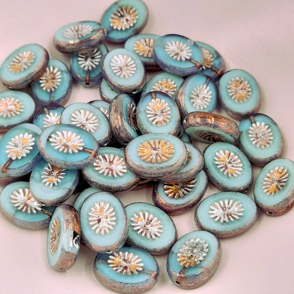 Czech Glass 12x14mm Kiwifruit Blue Green With Metallic Finish