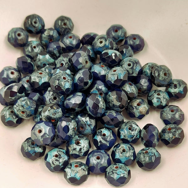 Czech Glass 6x8mm Rondelle Violet With Picasso Finish