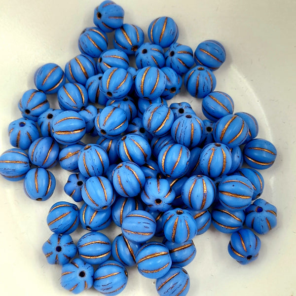 Czech Glass 8mm Melon Indigo With Brown Wash