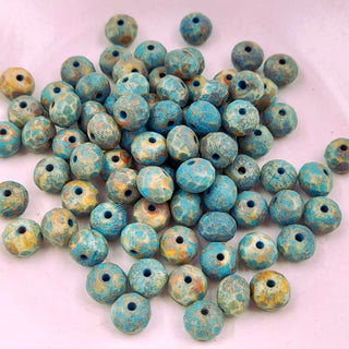 Czech Glass 5x7mm Rondelle Matte White With Picasso Finish & Turquoise Wash