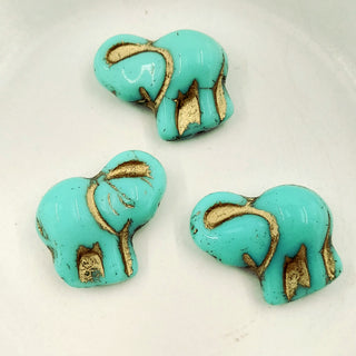 Czech Glass 20x23mm Elephant Tiffany Green With Gold Wash