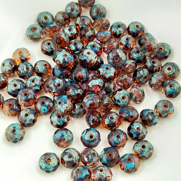 Czech Glass 5x7mm Rondelle Purple Thistle With Picasso Finish