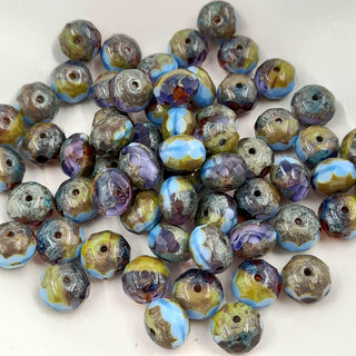 Czech Glass 6x8mm Rondelle Cornflower Blue & Grape With Picasso Finish